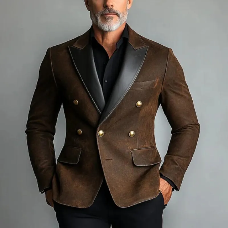 Men's Vintage Suede Stitching Leather Collar Blazer 60084705Y sold by Manly product image thumbnail 3