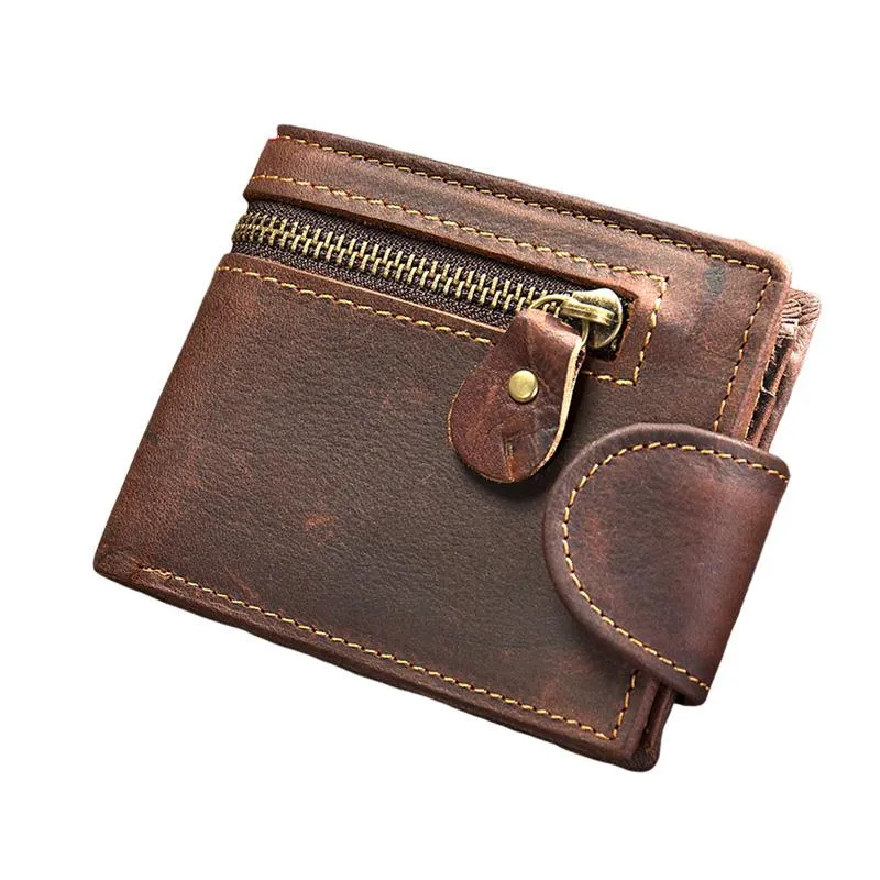Men's Vintage Crazy Horse Leather Short Tower Buckle Multi-Card Wallet 05826884U sold by Manly