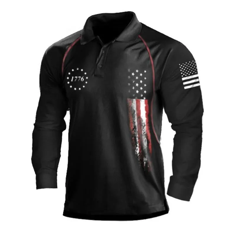 Men's Printed Long Sleeve Polo Shirt 18840079U sold by Manly