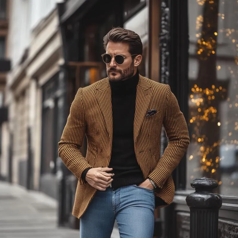 Men's Vintage Striped Peak Lapel Single Breasted Slim Fit Blazer 70447300M sold by Manly product image thumbnail 3