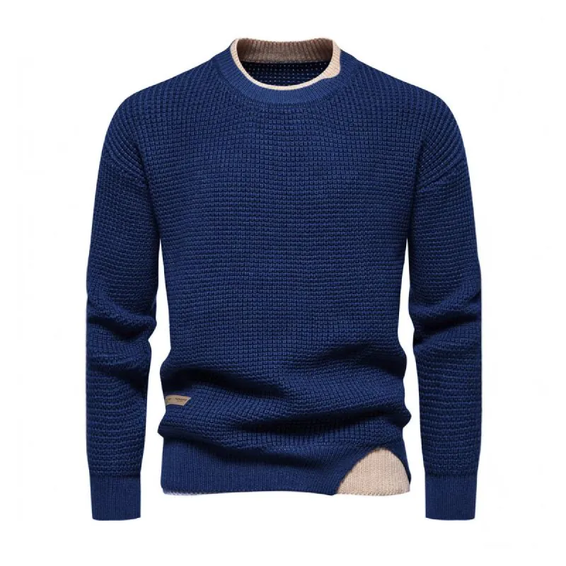Men's Stylish Contrast Color Crew Neck Pullover Knitted Sweater 22544804M sold by Manly