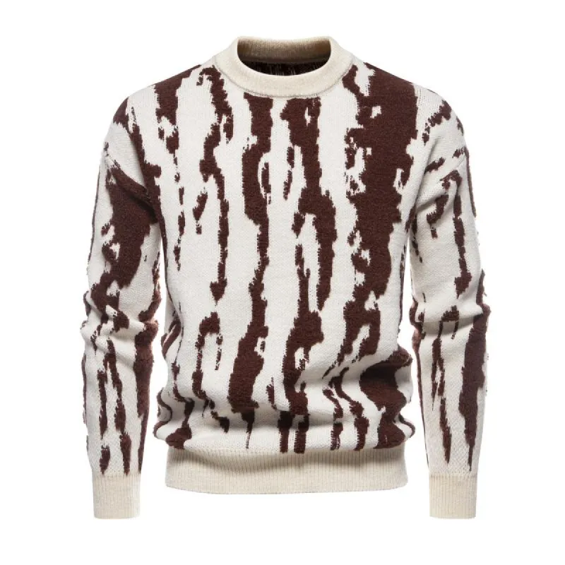 Men's Casual Round Neck Striped Jacquard Pullover Knitted Sweater 47148218M sold by Manly