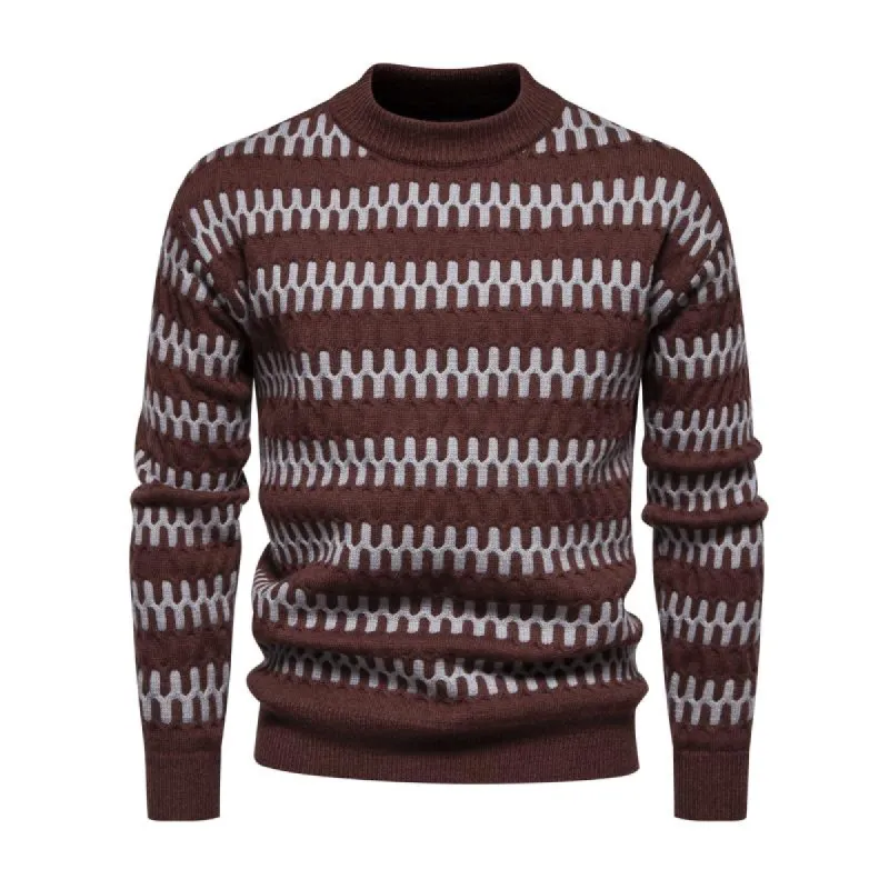 Men's Fashion Contrast Jacquard Round Neck Pullover Knitted Sweater 13556024M sold by Manly