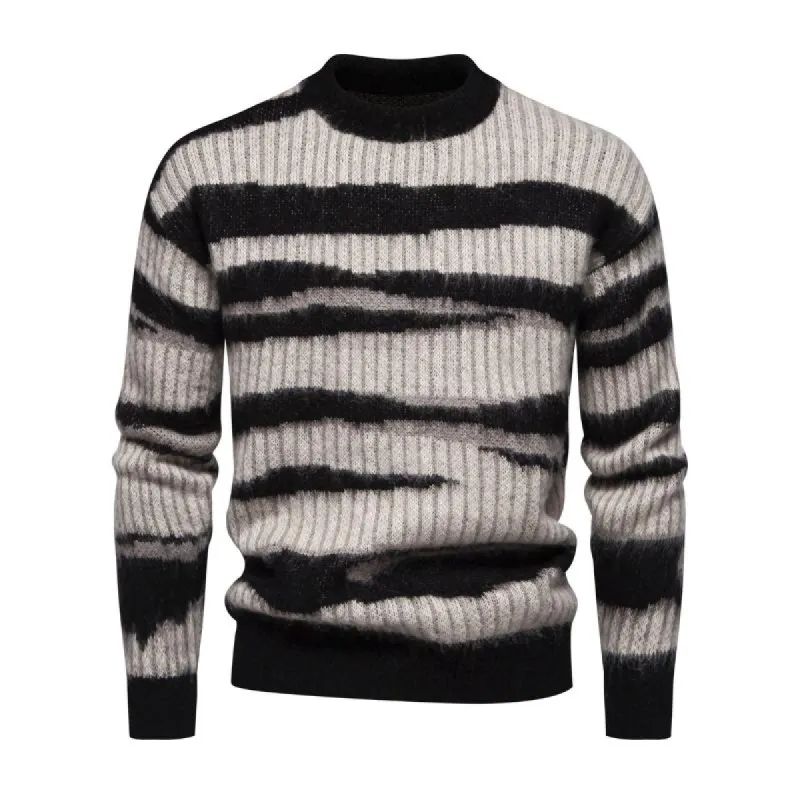 Men's Casual Round Neck Striped Jacquard Pullover Knitted Sweater 81846774M sold by Manly