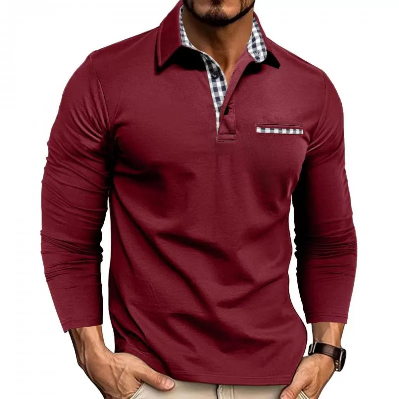 Men's Plaid Stitching Lapel Long Sleeve Casual Polo Shirt 10864307Z sold by Manly product image thumbnail 3
