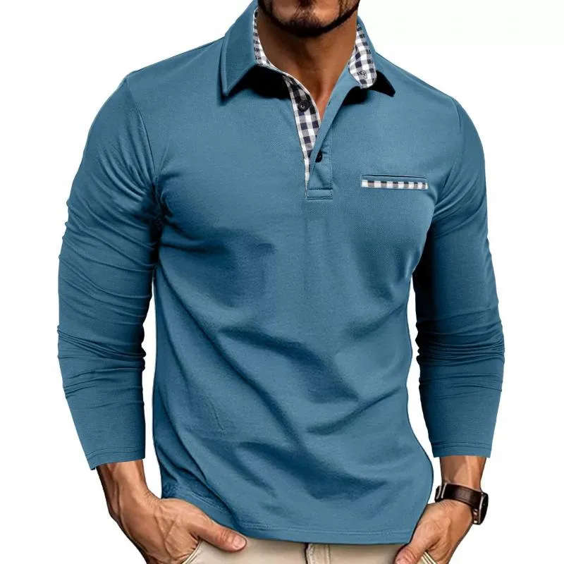 Men's Plaid Stitching Lapel Long Sleeve Casual Polo Shirt 10864307Z sold by Manly product image thumbnail 2