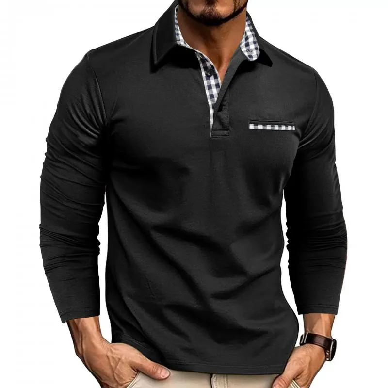 Men's Plaid Stitching Lapel Long Sleeve Casual Polo Shirt 10864307Z sold by Manly product image thumbnail 4