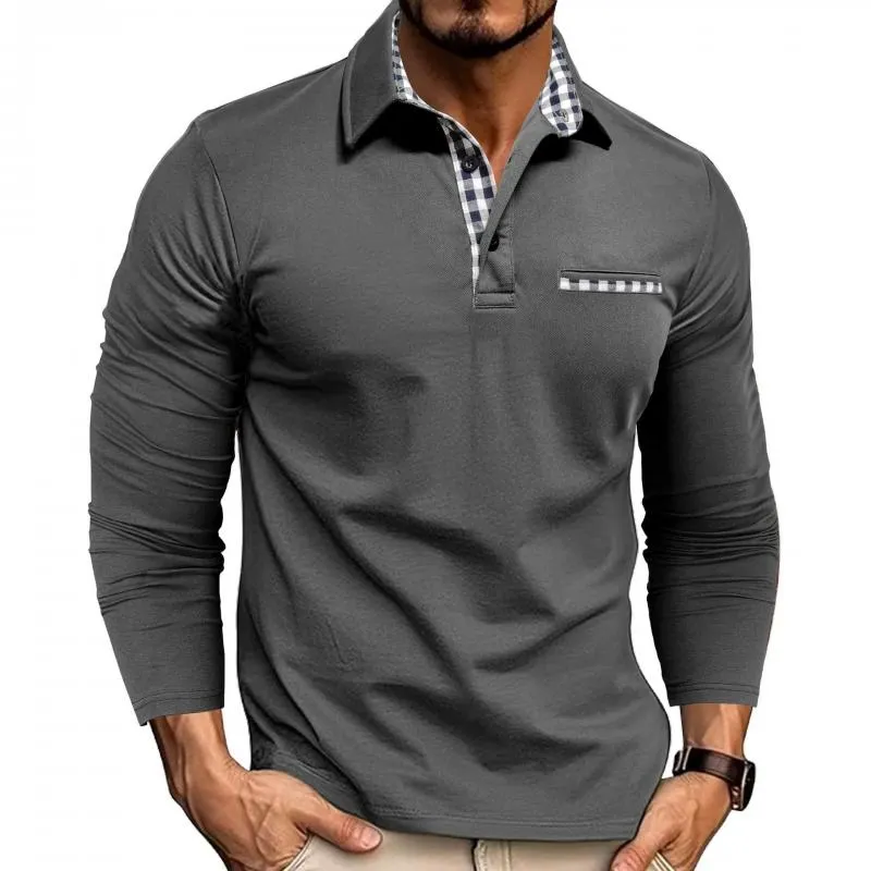 Men's Plaid Stitching Lapel Long Sleeve Casual Polo Shirt 10864307Z sold by Manly product image thumbnail 5