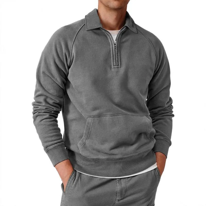 Men's Solid Lapel Raglan Sleeve Kangaroo Pocket Sweatshirt 18120678Z sold by Manly product image thumbnail 2