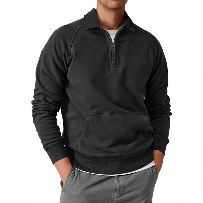Men's Solid Lapel Raglan Sleeve Kangaroo Pocket Sweatshirt 18120678Z sold by Manly product image thumbnail 4