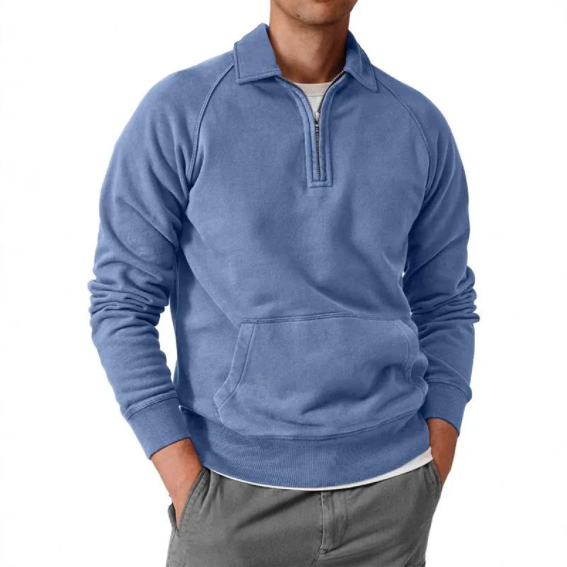 Men's Solid Lapel Raglan Sleeve Kangaroo Pocket Sweatshirt 18120678Z sold by Manly