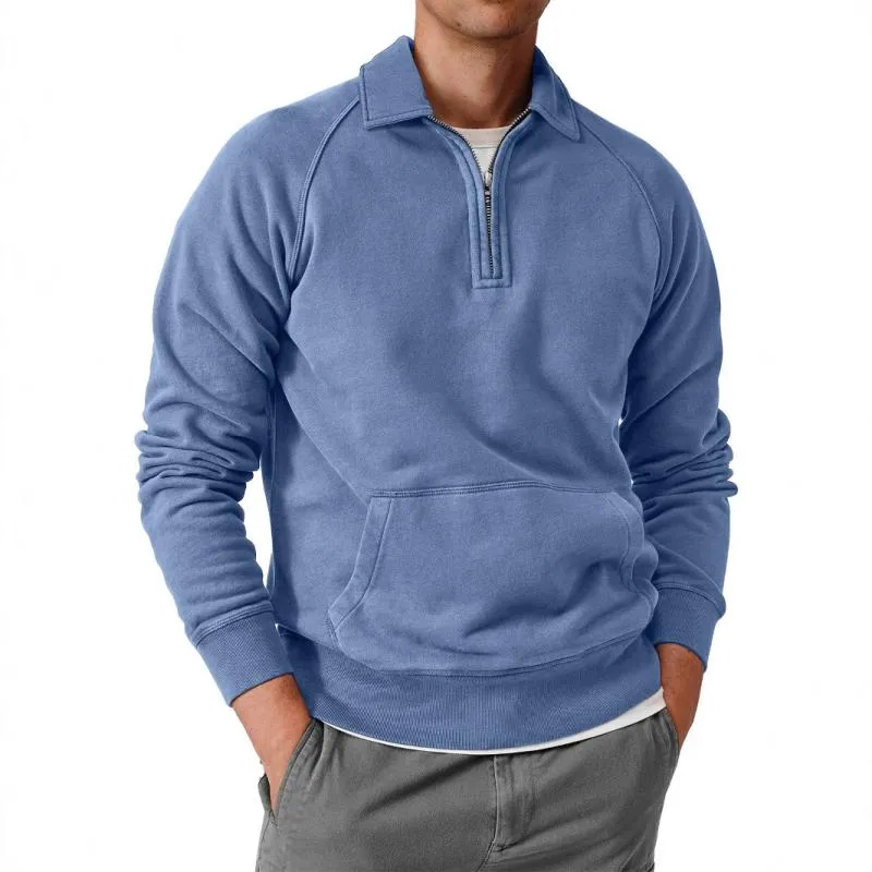 Men's Solid Lapel Raglan Sleeve Kangaroo Pocket Sweatshirt 18120678Z sold by Manly