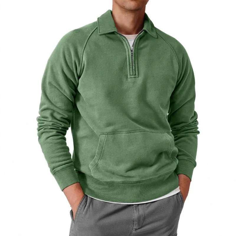 Men's Solid Lapel Raglan Sleeve Kangaroo Pocket Sweatshirt 18120678Z sold by Manly product image thumbnail 5
