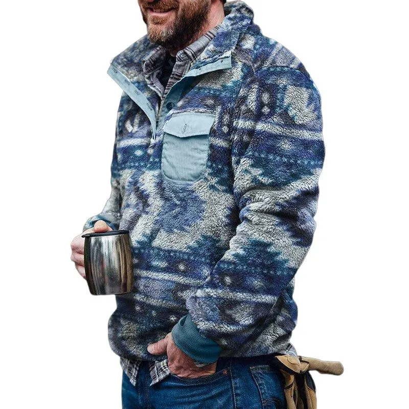 Men's Retro Casual Ethnic Style Geometric Flannel Stand Collar Sweatshirt 55522847TO sold by Manly