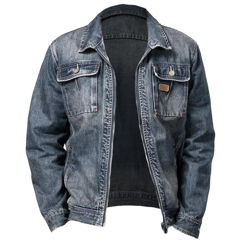 Men's Retro Casual Classic Distressed Denim Jacket 43950424TO sold by Manly