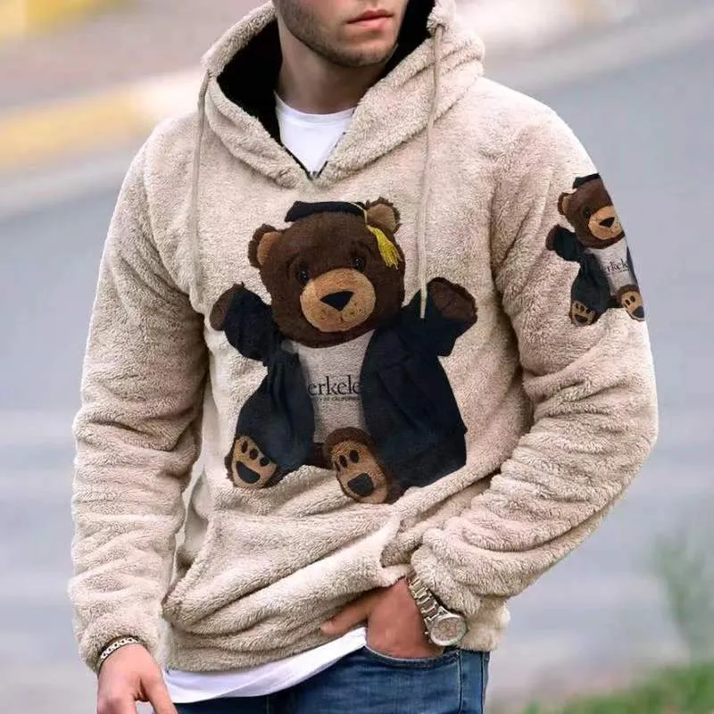Men's Retro Casual Teddy Bear Plush Hooded Sweatshirt 07397266TO sold by Manly product image thumbnail 2
