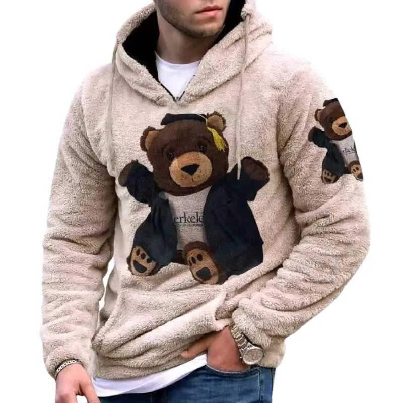 Men's Retro Casual Teddy Bear Plush Hooded Sweatshirt 07397266TO sold by Manly