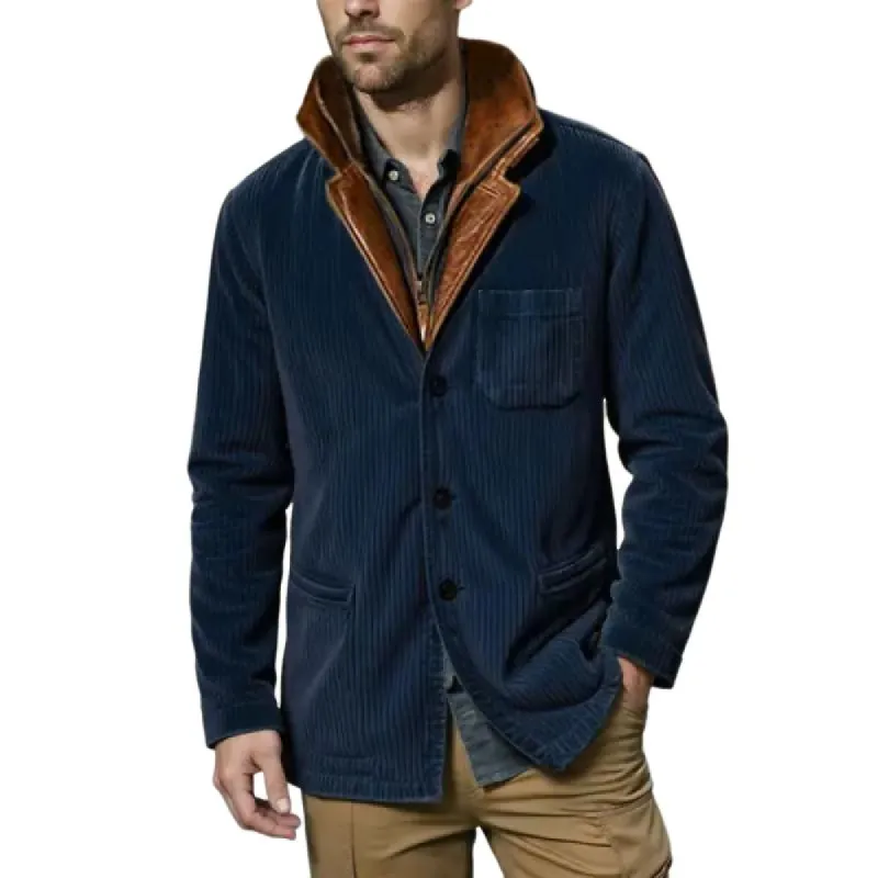 Men's Vintage Corduroy Panel Leather Collar Multi-Pocket Jacket 01172544Y sold by Manly