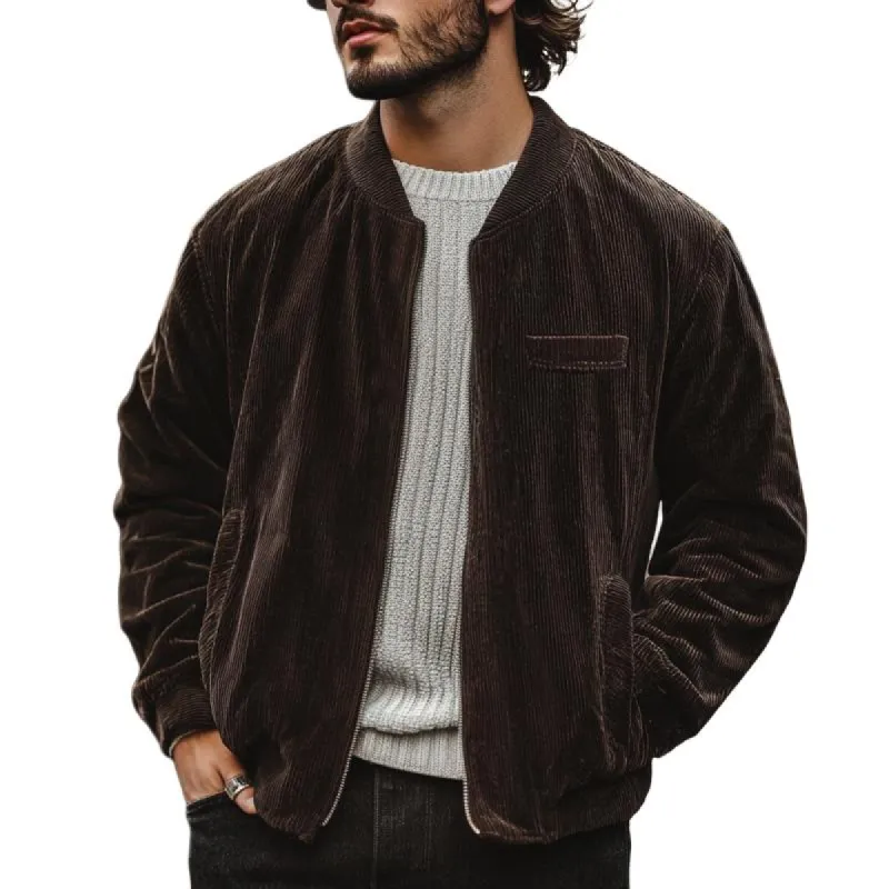 Men's Solid Corduroy Multi-Pocket Zipper Baseball Jacket 86331047Y sold by Manly