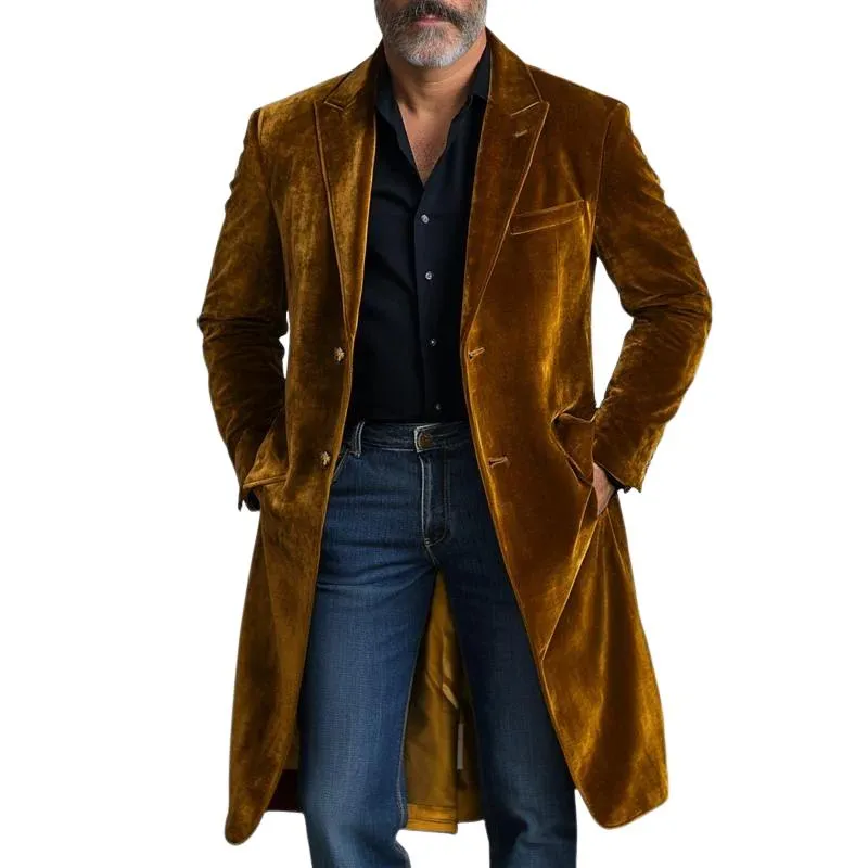 Men's Solid Color Velvet Single-Breasted Mid-Length Trench Coat 59639850Y sold by Manly