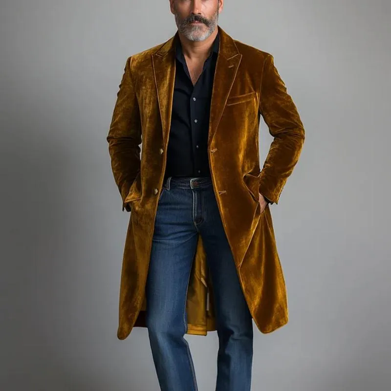 Men's Solid Color Velvet Single-Breasted Mid-Length Trench Coat 59639850Y sold by Manly product image thumbnail 3