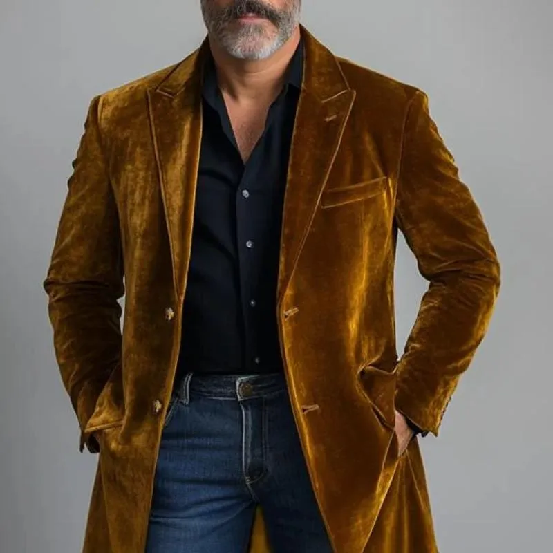 Men's Solid Color Velvet Single-Breasted Mid-Length Trench Coat 59639850Y sold by Manly product image thumbnail 2