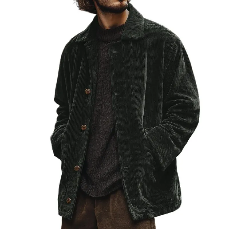 Men's Vintage Solid Color Corduroy Lapel Single Breasted Mid-Length Trench Coat 56239779Y sold by Manly