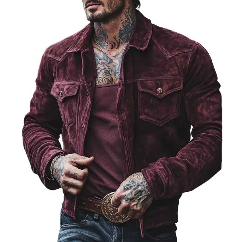 Men's Solid Suede Chest Pocket Jacket 35761174Y sold by Manly