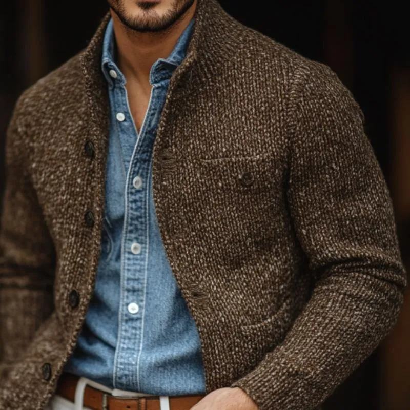 Men's Retro Stand Collar Multi-Pocket Sweater Cardigan 43894396Y sold by Manly product image thumbnail 2