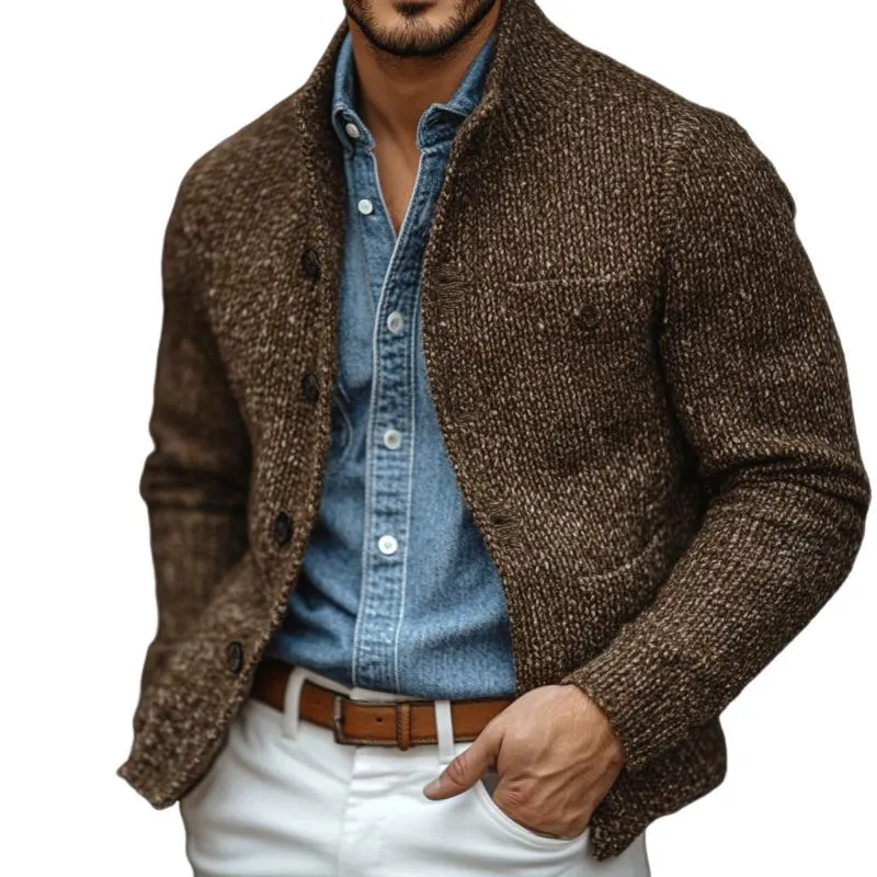 Men's Retro Stand Collar Multi-Pocket Sweater Cardigan 43894396Y sold by Manly