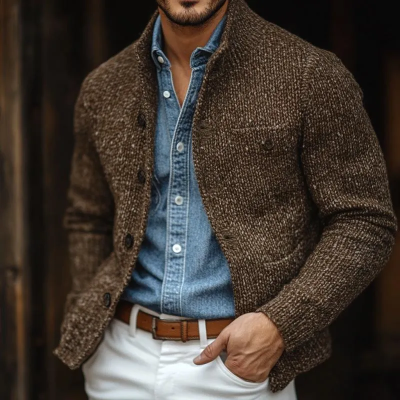 Men's Retro Stand Collar Multi-Pocket Sweater Cardigan 43894396Y sold by Manly product image thumbnail 3