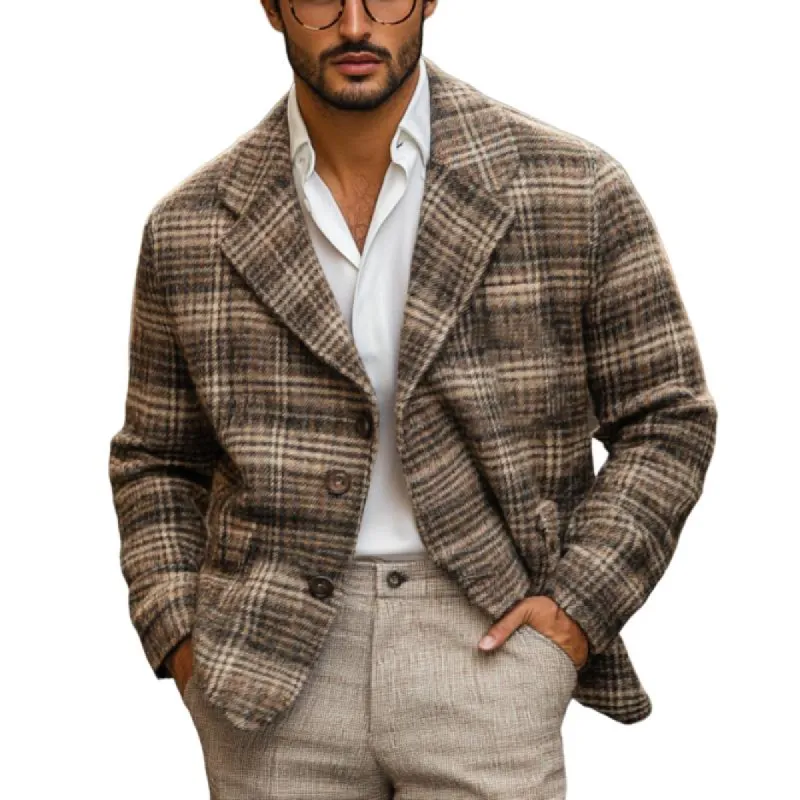 Men's Check Printed Woolen Lapel Jacket Coat 12626171Y sold by Manly