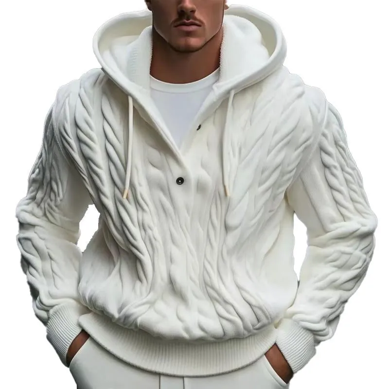 Men's Solid Color Casual Button Hooded Pullover Sweater 23454239X sold by Manly
