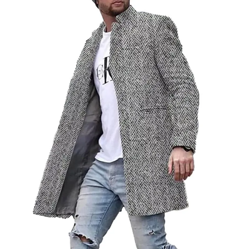 Men's Vintage Herringbone Stand Collar Mid-Length Coat 78111848X sold by Manly product image thumbnail 2