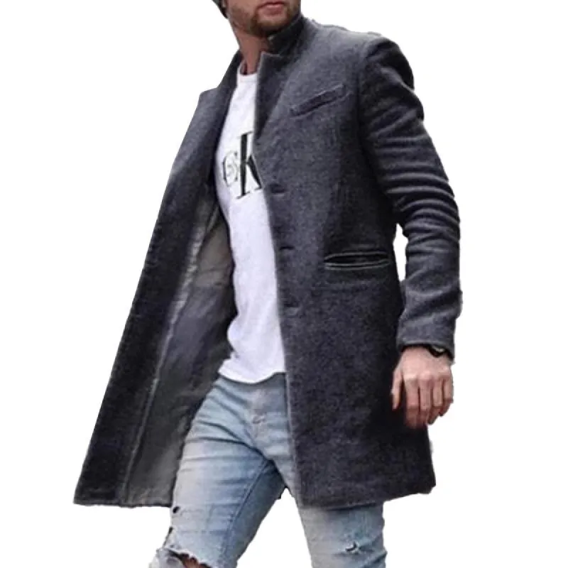 Men's Retro Solid Color Casual Stand Collar Mid-Length Coat 46979777X sold by Manly