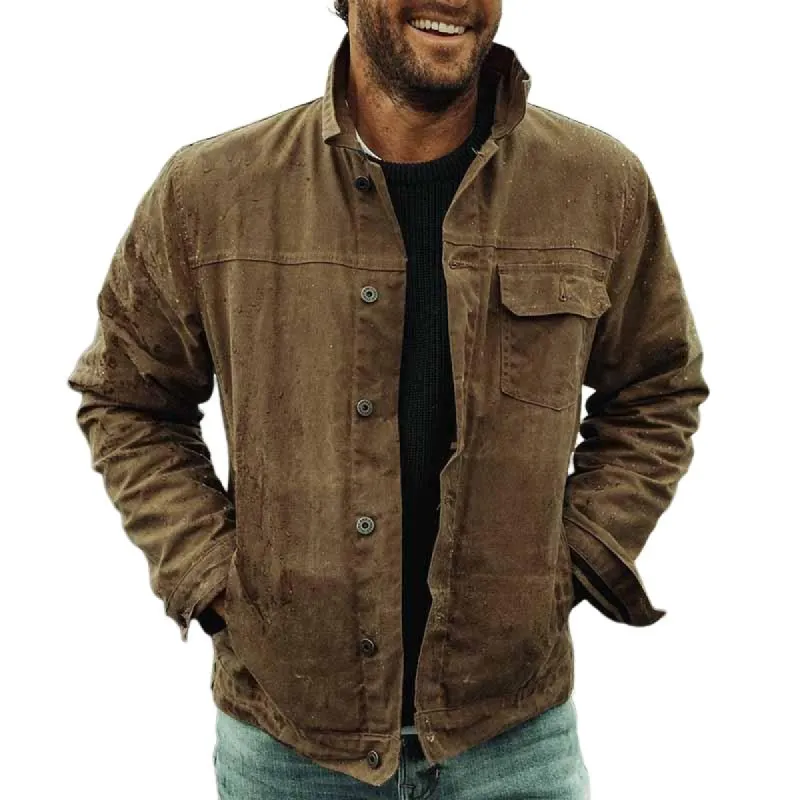 Men's Vintage Solid Color Lapel Single Breasted Work Jacket 89925128M sold by Manly