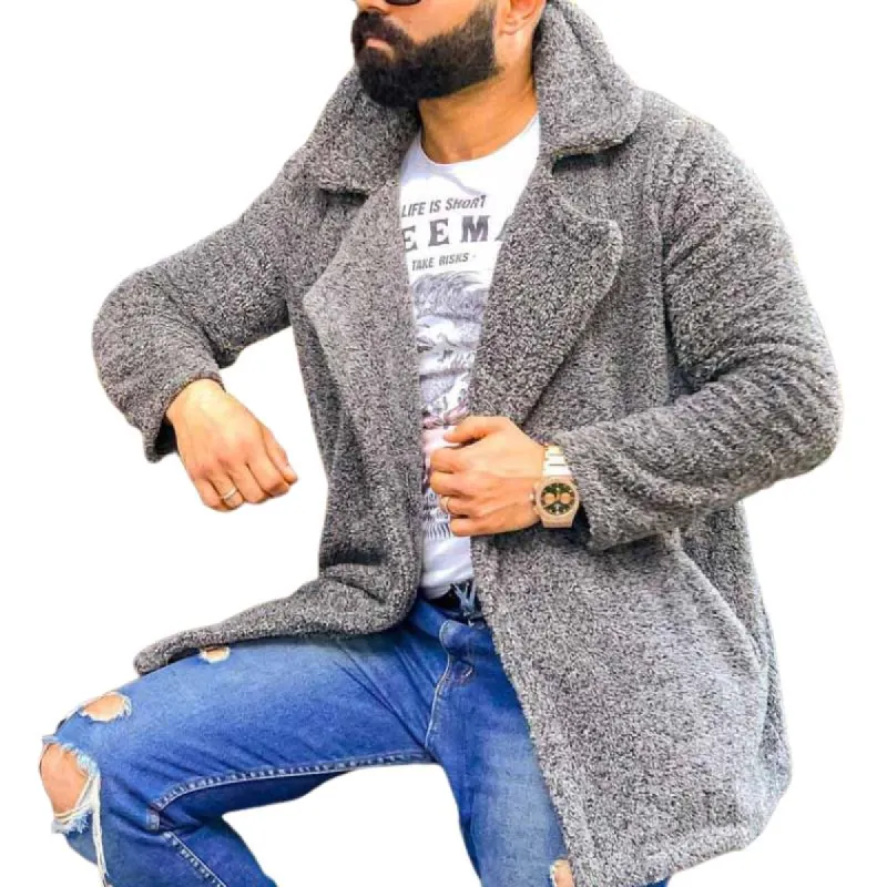 Men's Casual Solid Color Notch Lapel Single-breasted Plush Short Coat 46116555M sold by Manly