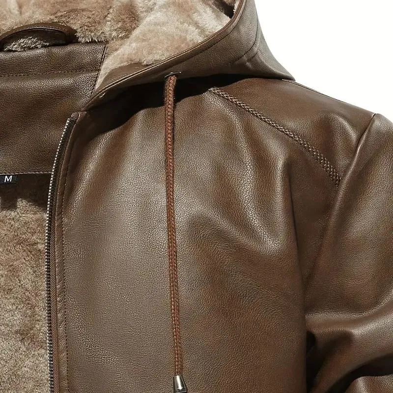 Men's Vintage Fleece Warm Zip Hooded Leather Jacket 64439180M sold by Manly product image thumbnail 4
