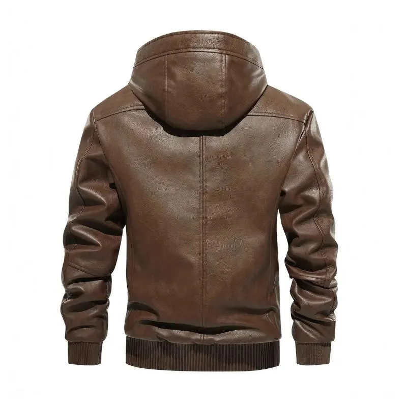Men's Vintage Fleece Warm Zip Hooded Leather Jacket 64439180M sold by Manly product image thumbnail 3