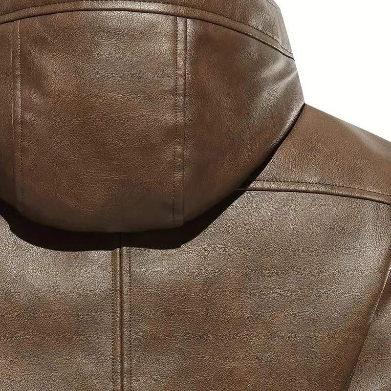 Men's Vintage Fleece Warm Zip Hooded Leather Jacket 64439180M sold by Manly product image thumbnail 5