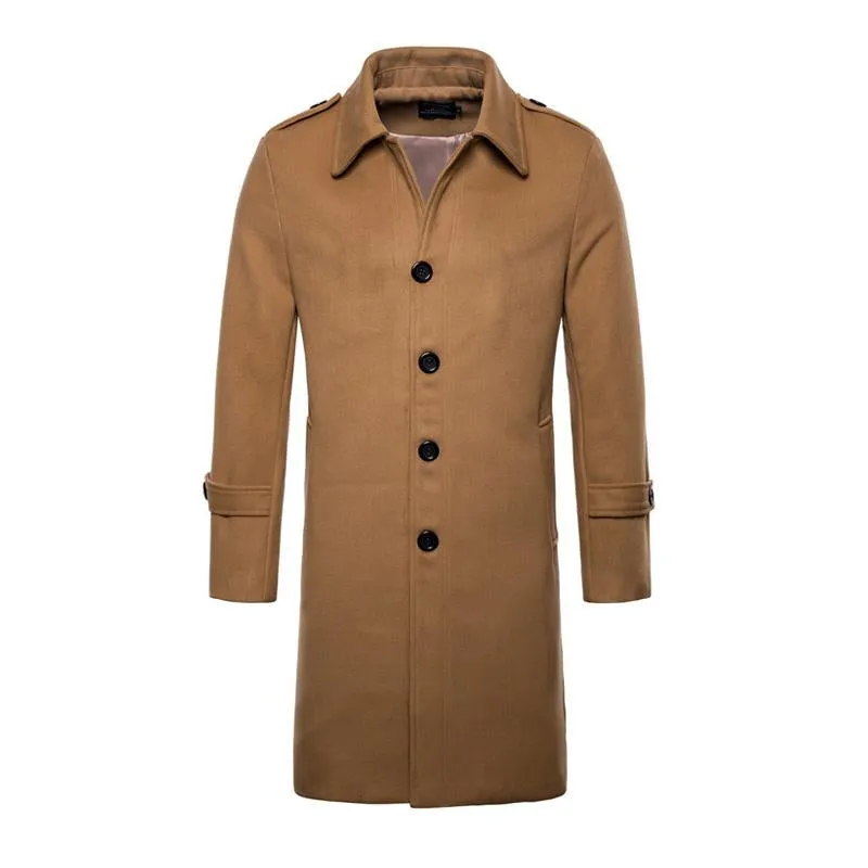 Men's Solid Color Single Breasted Trench Coat Long Coat 24432845X sold by Manly product image thumbnail 3