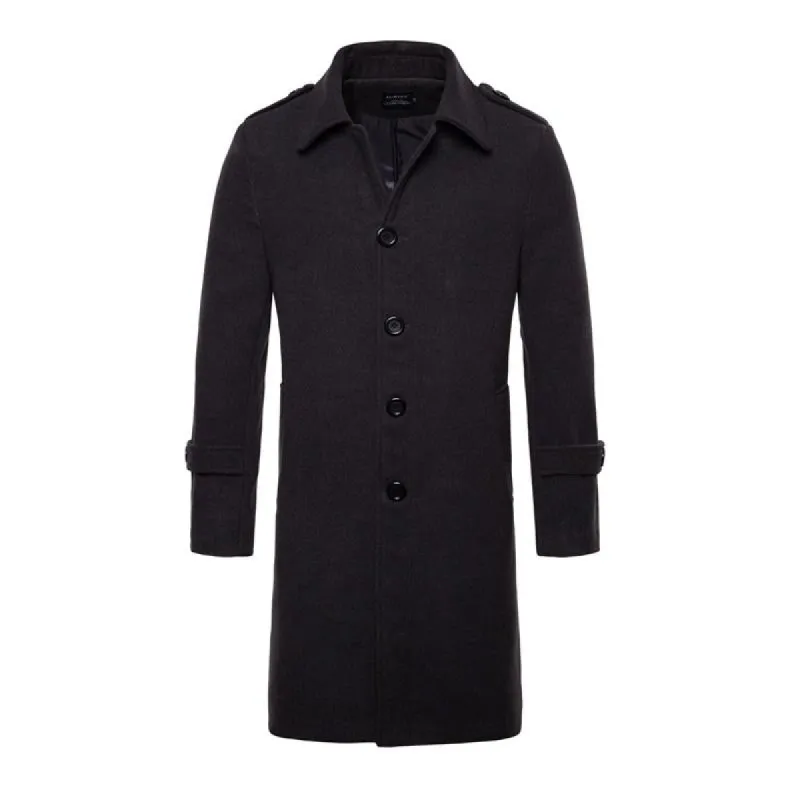 Men's Solid Color Single Breasted Trench Coat Long Coat 24432845X sold by Manly