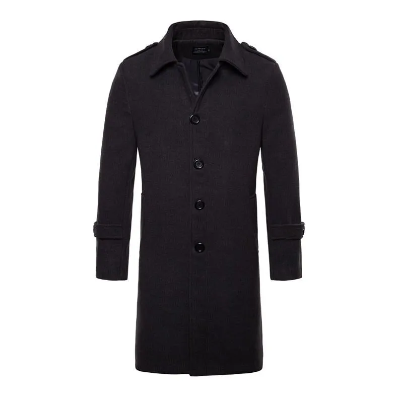 Men's Solid Color Single Breasted Trench Coat Long Coat 24432845X sold by Manly