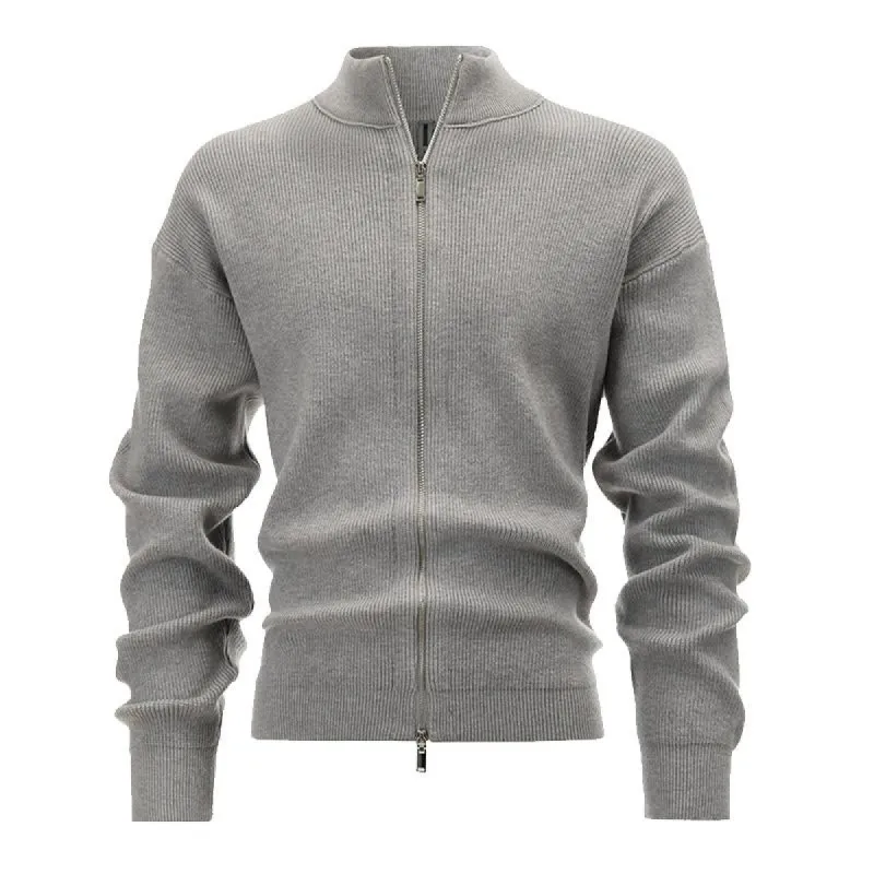Men's Retro Stand Collar Double Zipper Knit Cardigan 23072567X sold by Manly