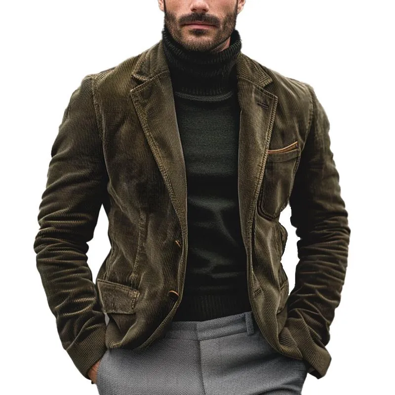 Men's Vintage Solid Corduroy Multi-Pocket Blazer 95335164X sold by Manly