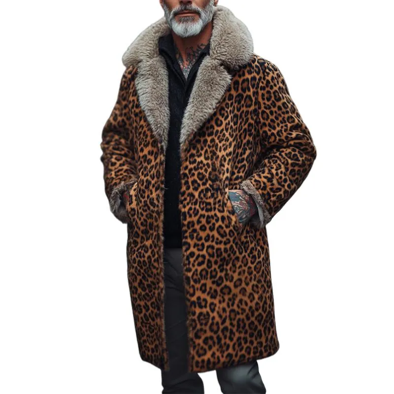 Men's Retro Casual Leopard Print Plush Lapel Coat 79772360TO sold by Manly