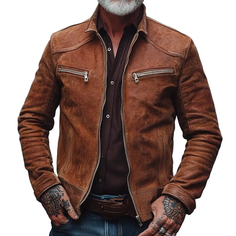 Men's Vintage Casual Suede Motorcycle Zip-Up Jacket 87945776TO sold by Manly