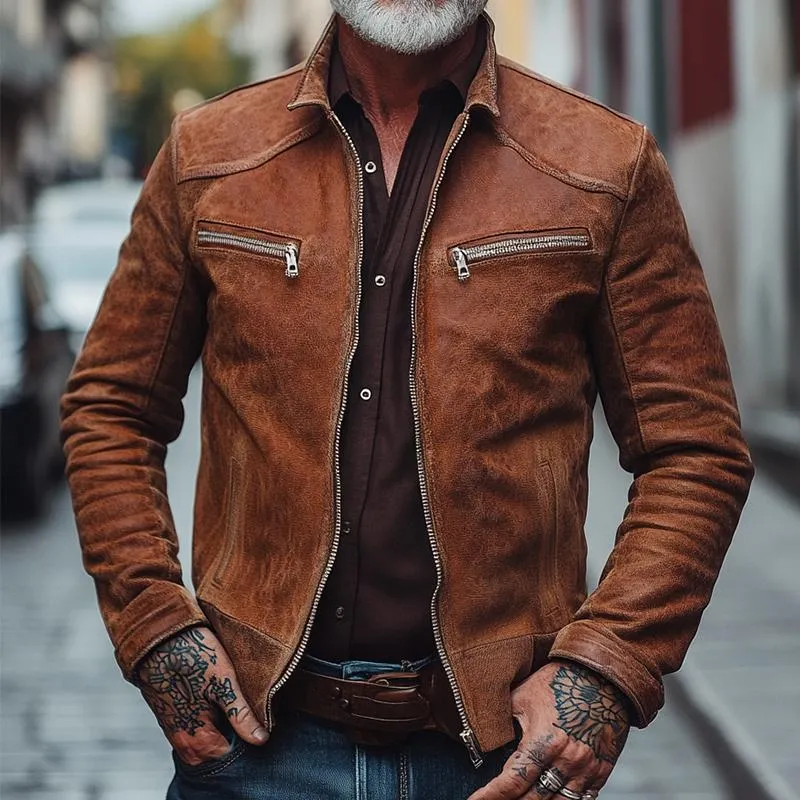 Men's Vintage Casual Suede Motorcycle Zip-Up Jacket 87945776TO sold by Manly product image thumbnail 2