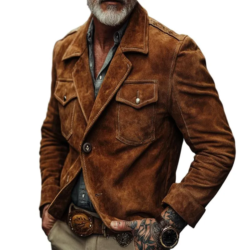 Men's Vintage Casual Suede Pocket Lapel Jacket 28369683TO sold by Manly