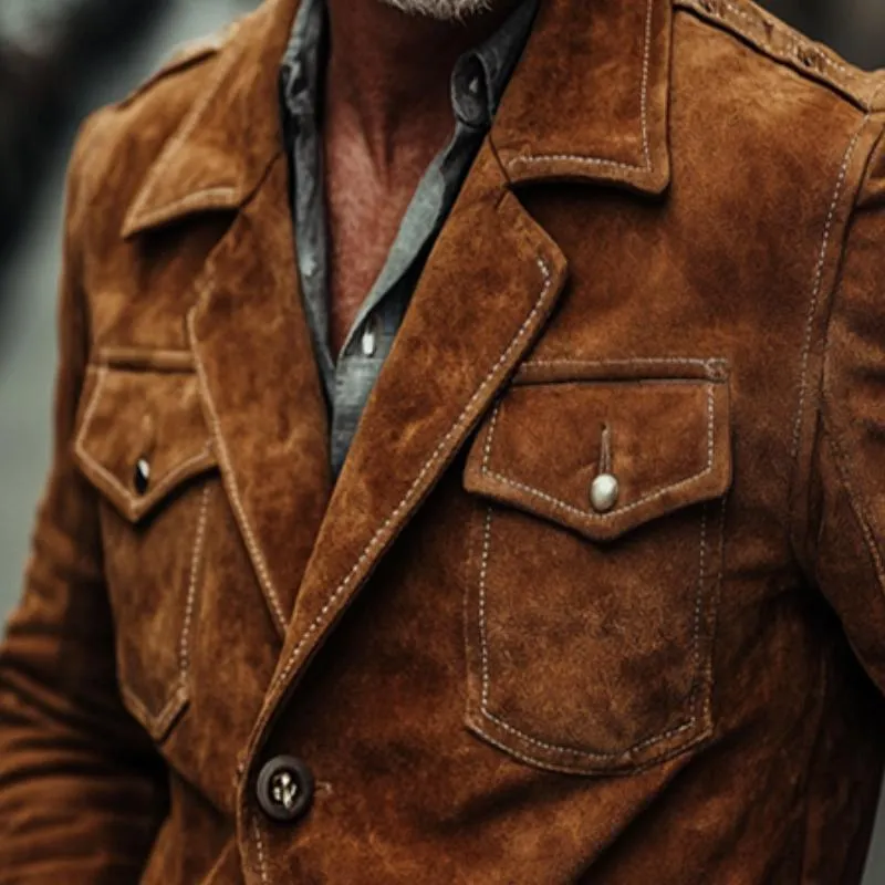 Men's Vintage Casual Suede Pocket Lapel Jacket 28369683TO sold by Manly product image thumbnail 3